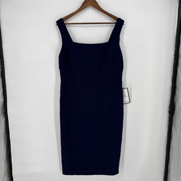 Betsy & Adam Plus Size 14W Navy Blue Scuba Crepe Corset Midi Cocktail Dress - Picture 4 of 10